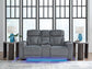 Studio Cave - Steel - Power Reclining Loveseat with Console