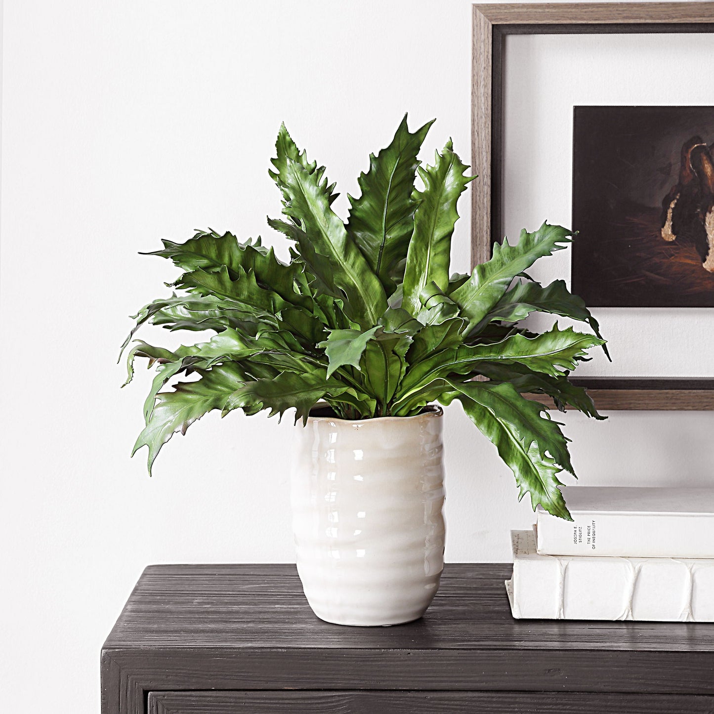 Verdure Fern - In Glazed Pot - White