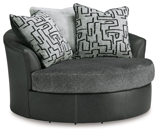 Brixley Pier - Graphite - Oversized Swivel Accent Chair - Faux Leather / Fabric