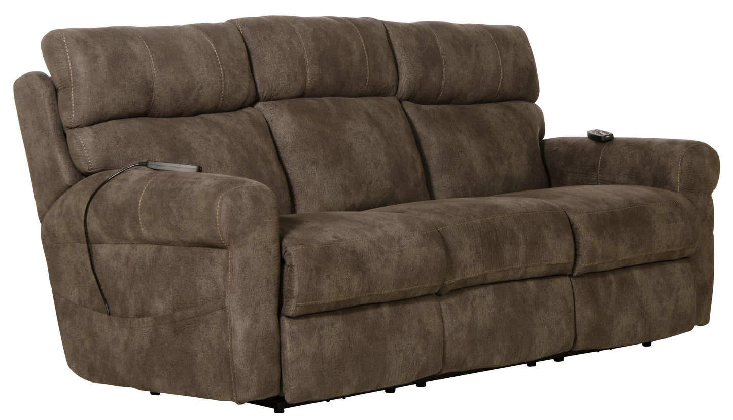 Tranquility - Power Headrest Power Lay Flat Reclining Sofa With DDT / CR3 Heat / Massage / Lumbar - Pewter