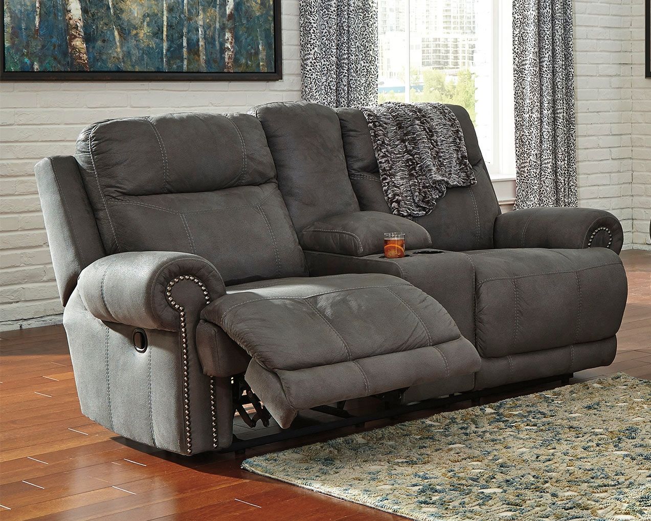 Austere - Gray - DBL Rec Loveseat w/Console