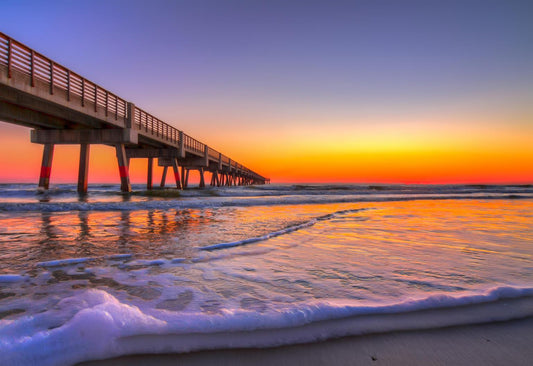 Temp Glass With Foil - Jacksonville Beach Pier - Blue