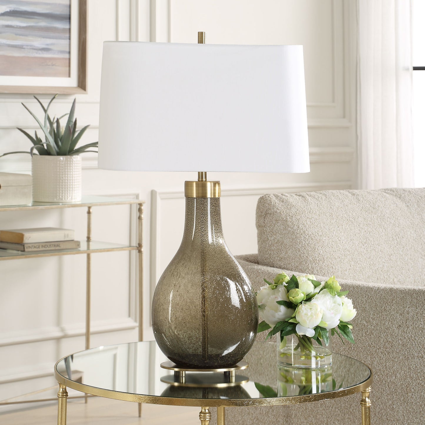Shyla - Dark Glass Table Lamp - White