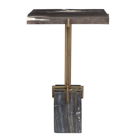 Rowman - Petrified Wood Accent Table - Bronze