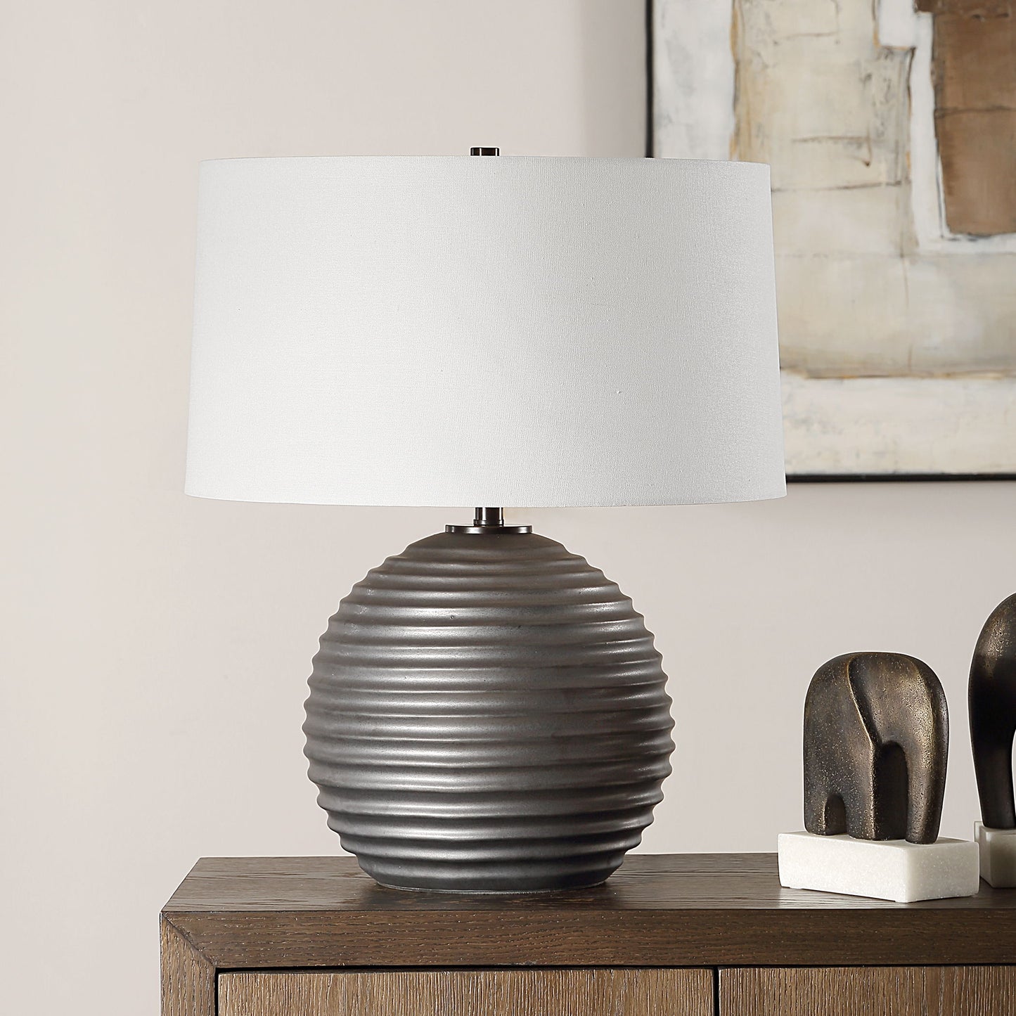 Chelsom - Ribbed Table Lamp - Gray