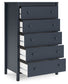 Simmenfort - Navy Blue - Five Drawer Chest