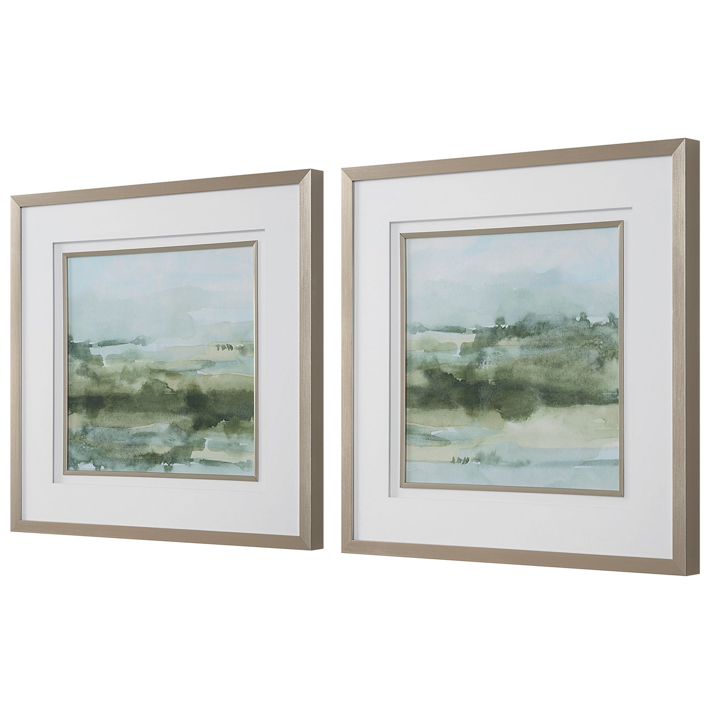 Soft Sage - Abstract Landscape Prints (Set of 2) - Gray