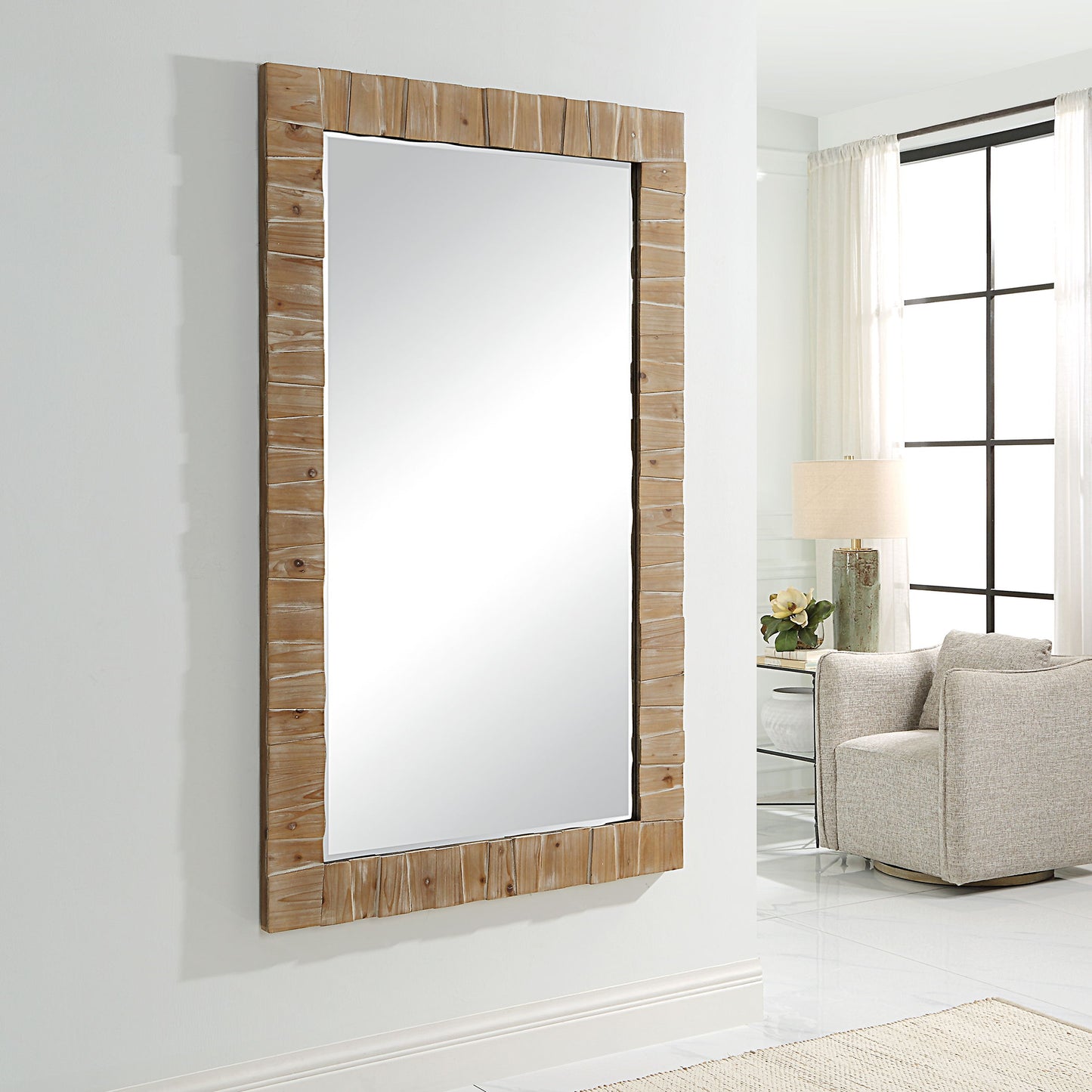 Ayanna - Wood Mirror - Gray Washed