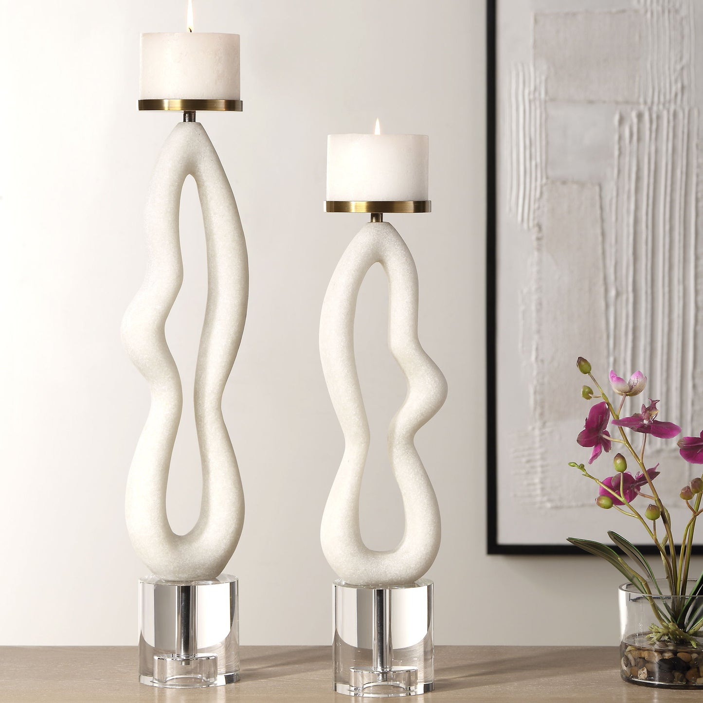 Feamelo - Ivory Stone Candleholders (Set of 2)