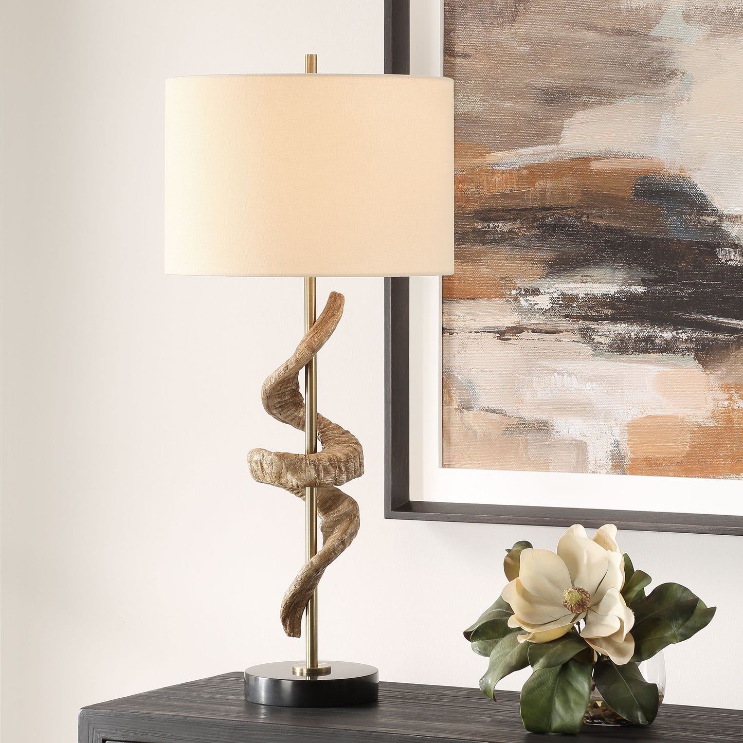 Rams - Horn Table Lamp - Light Brown