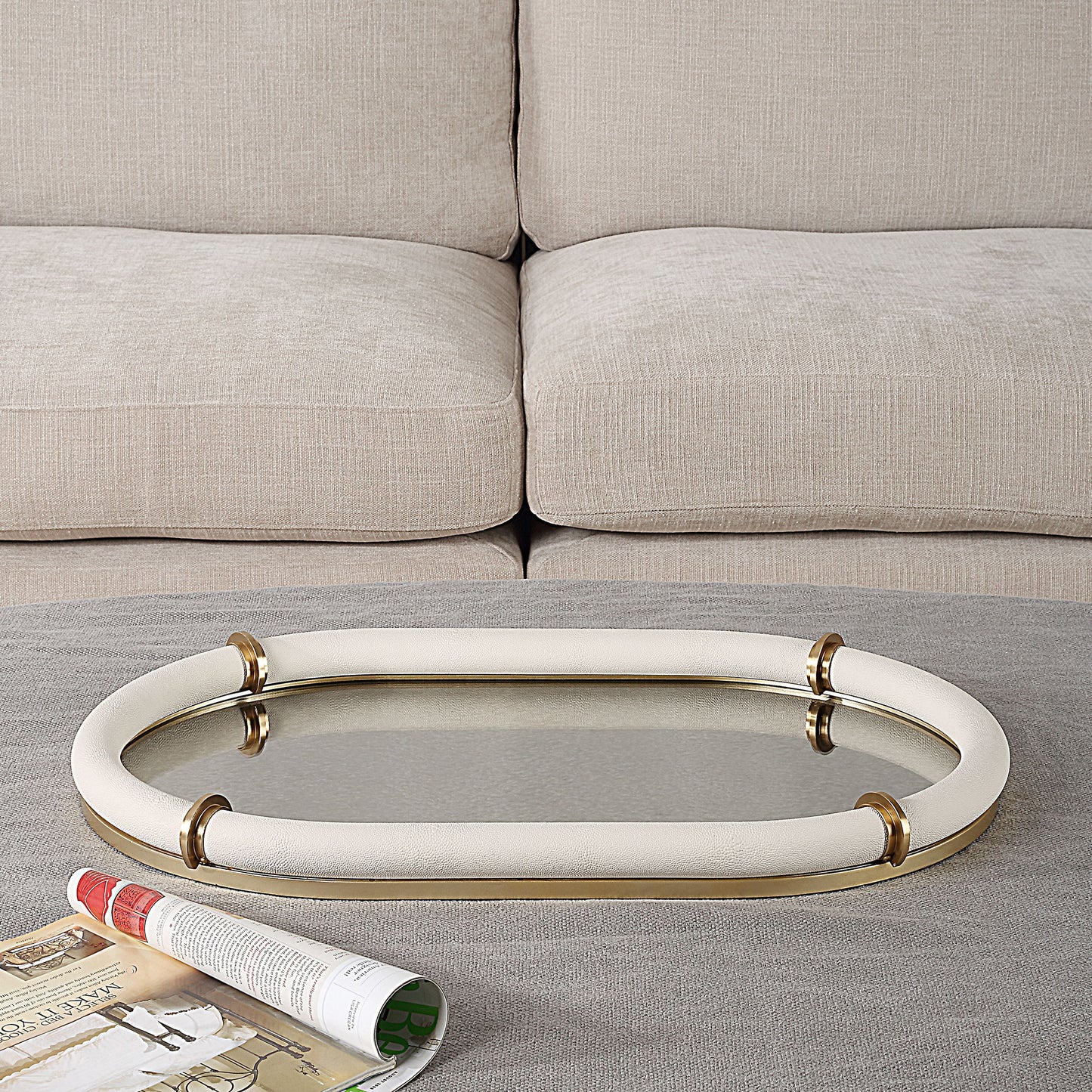 Cyprus - Leather Oval Tray - White