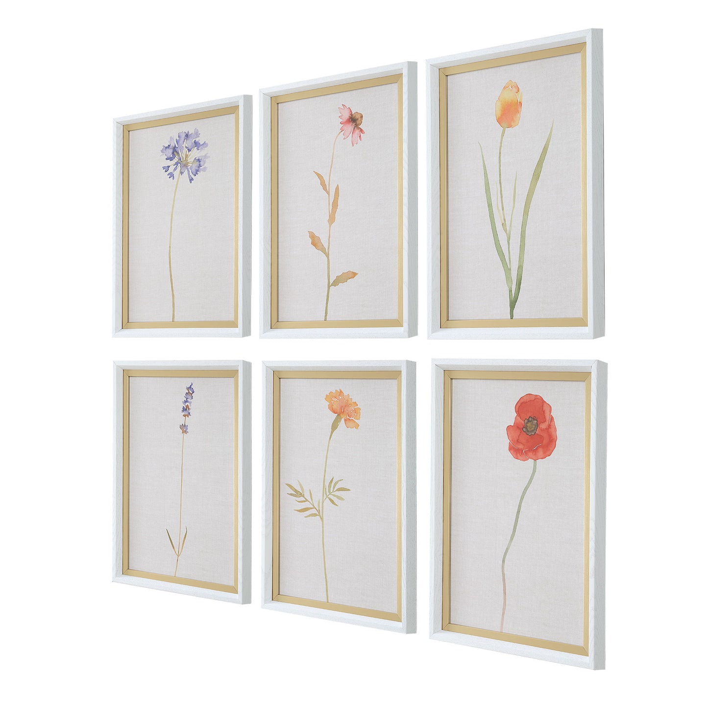 Wild Flourish - Framed Floral Prints (Set of 6) - Light Brown