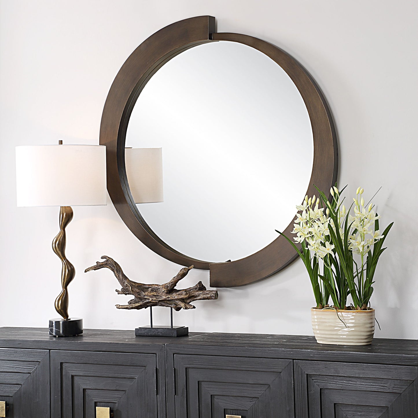 Reverse - Round Mirror - Dark Brown