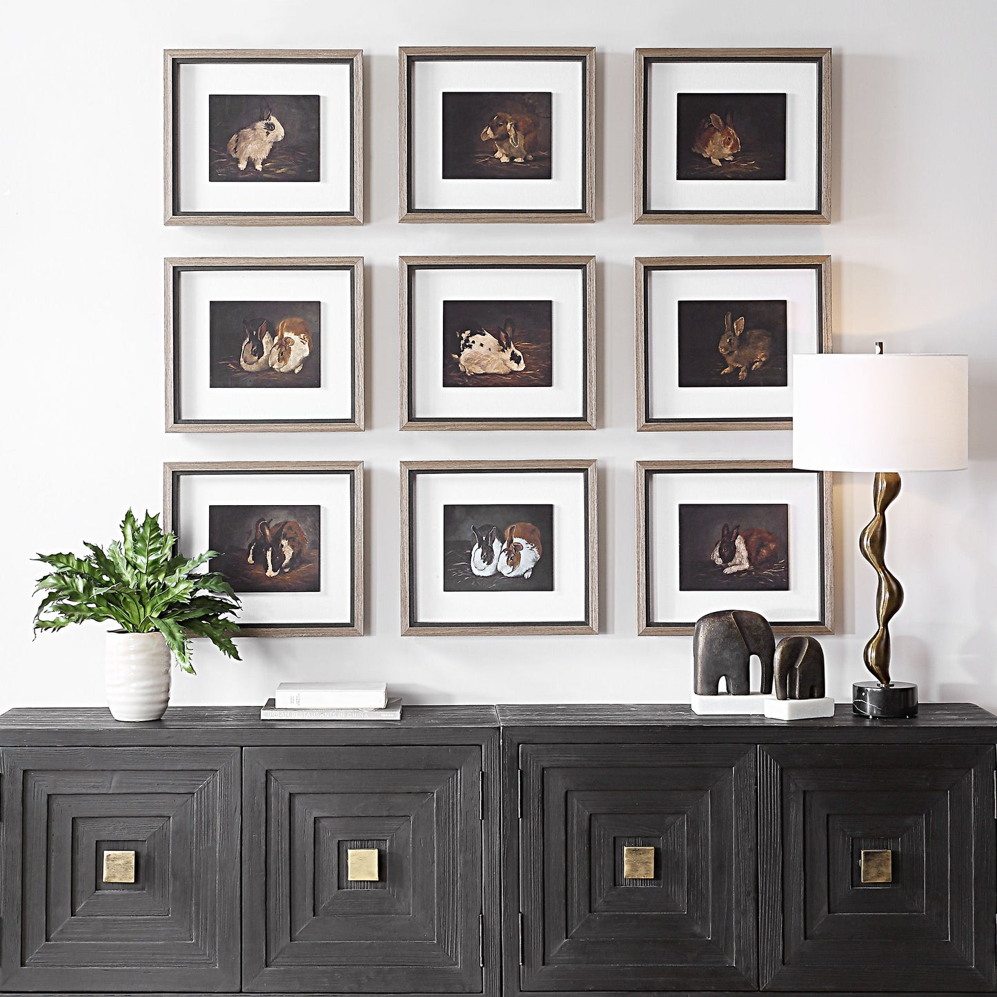 Resting Bunny - Framed Prints (Set of 9) - Dark Brown