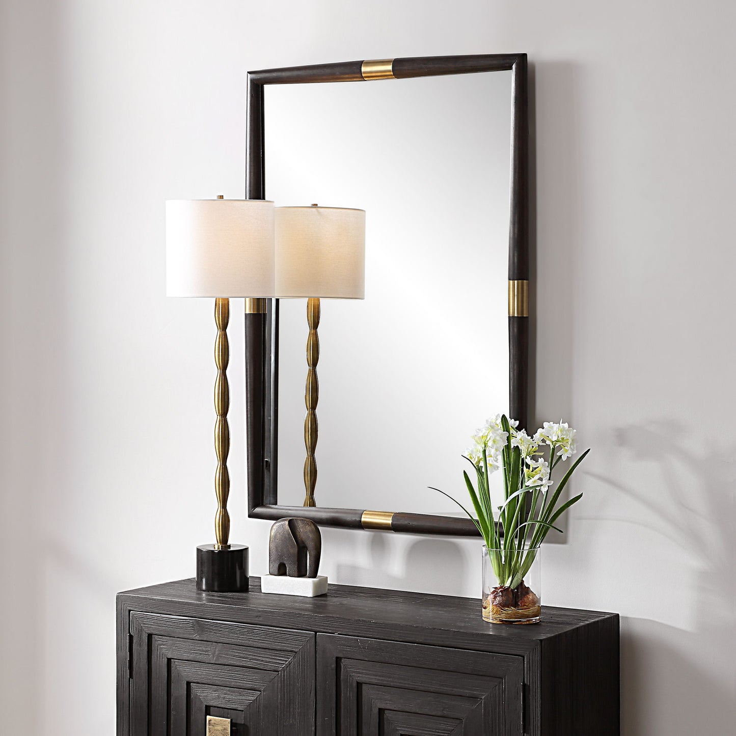 Larkin - Dark Wood & Brass Mirror - Dark Brown