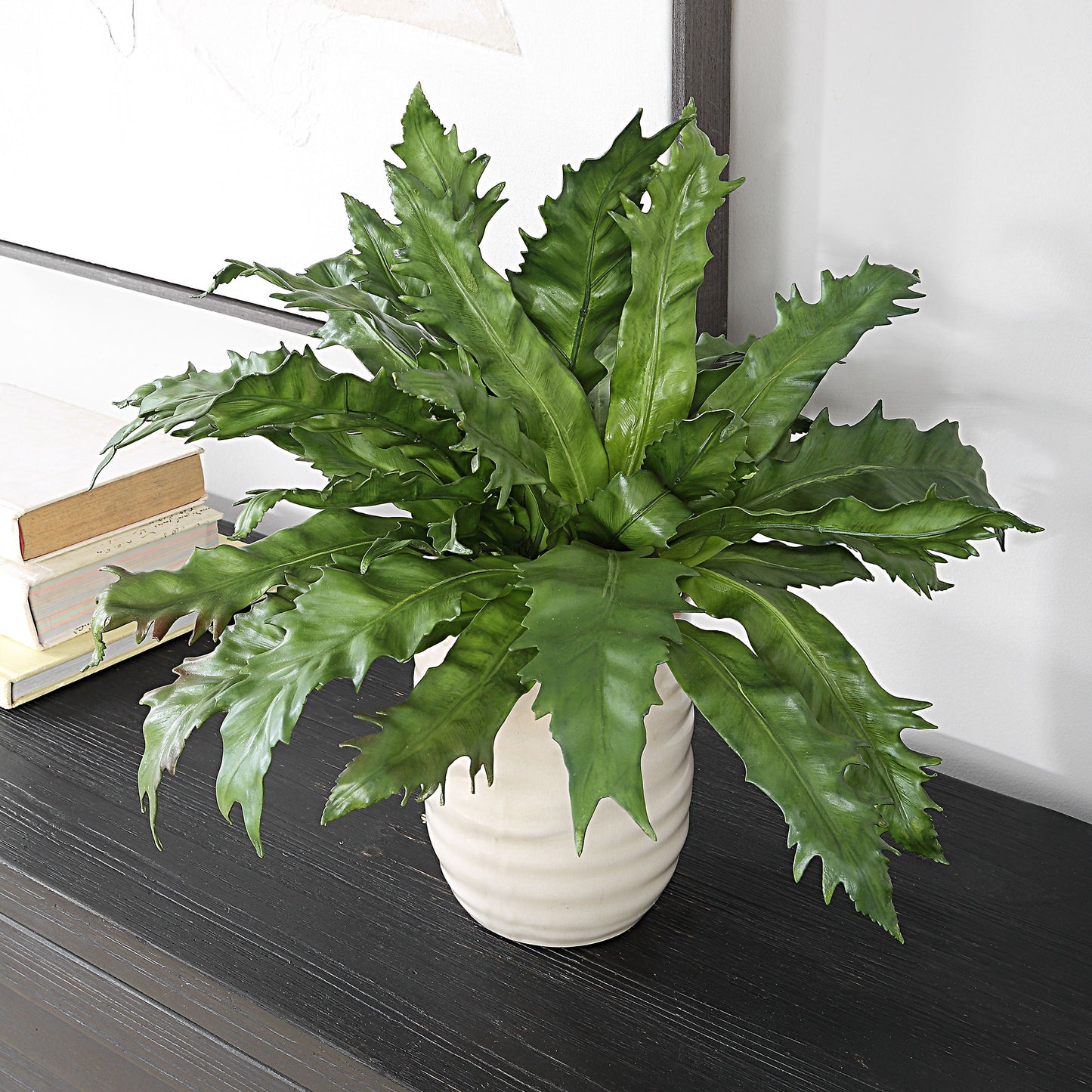 Verdure Fern - In Glazed Pot - White