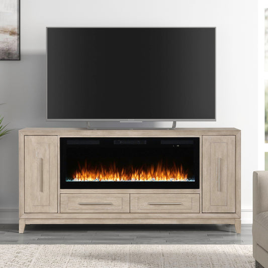 Fireplace TV Consoles - 80" Console With Fire FTS - Light Brown