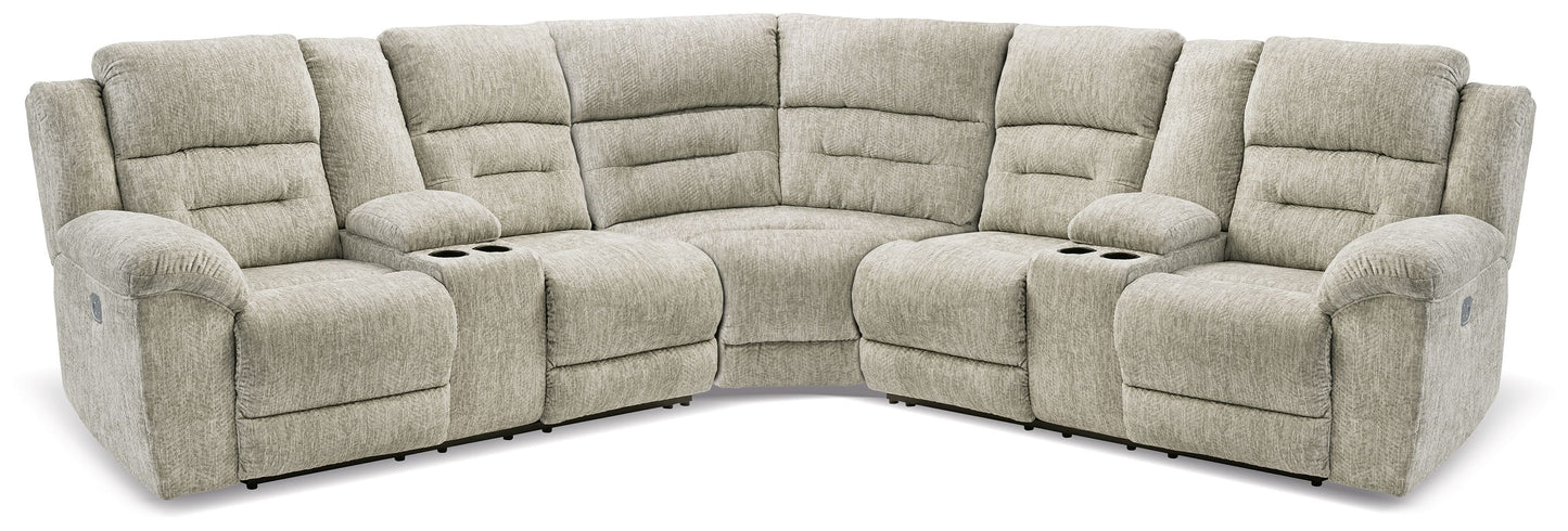 Family Den - Pewter - 3-Piece Power Reclining Sectional With 2 Loveseats With Console