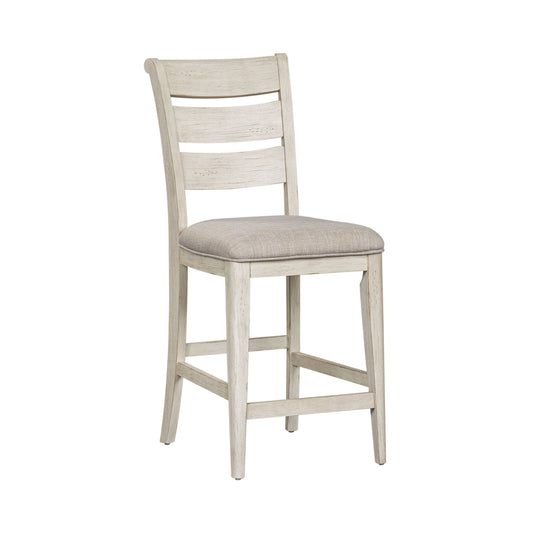 Farmhouse Reimagined - Ladder Back Upholstered Counter Chair - White