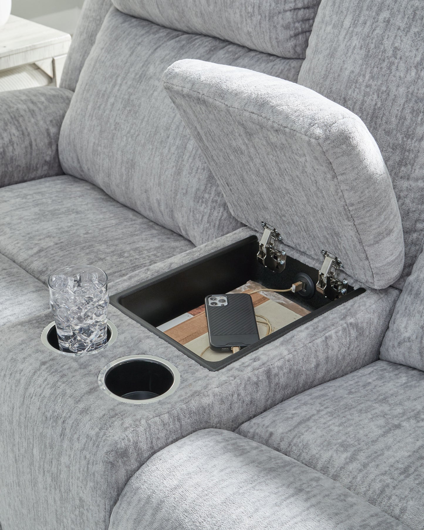 Buntington - Pewter - Dbl Reclining Loveseat with Console