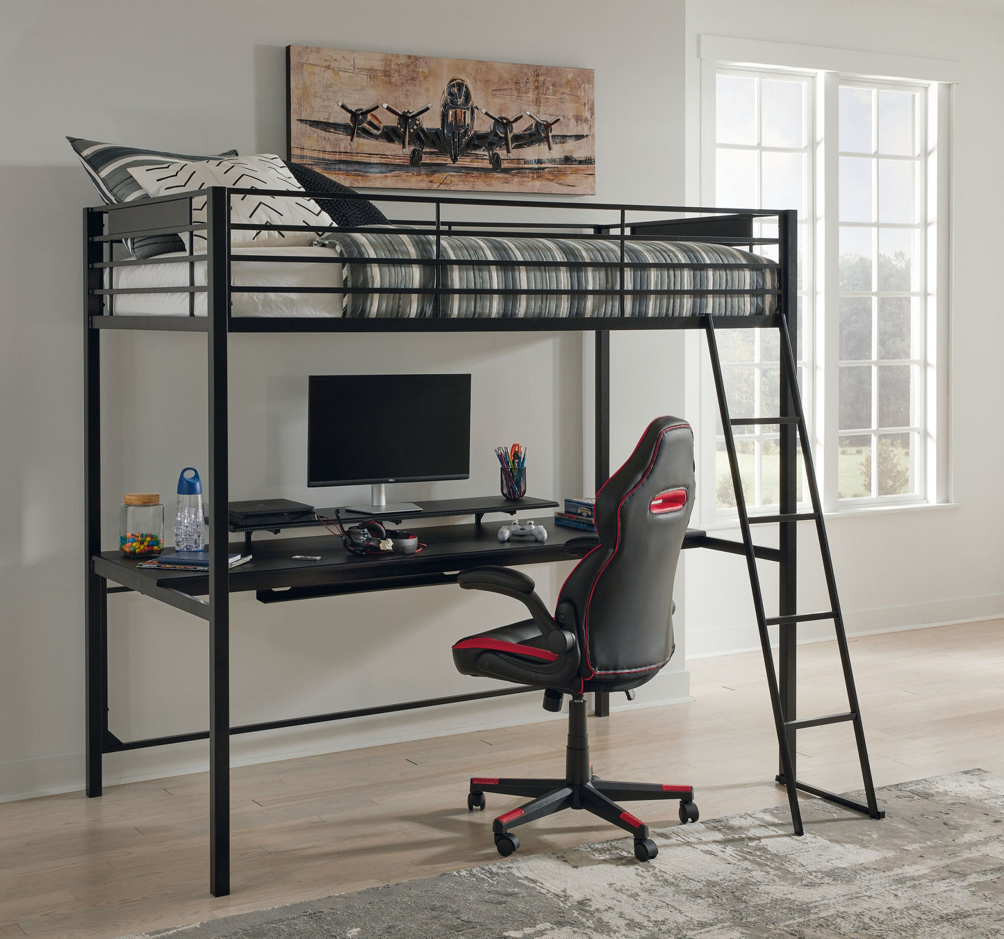 Broshard - Black - Twin Loft Bed With Desk