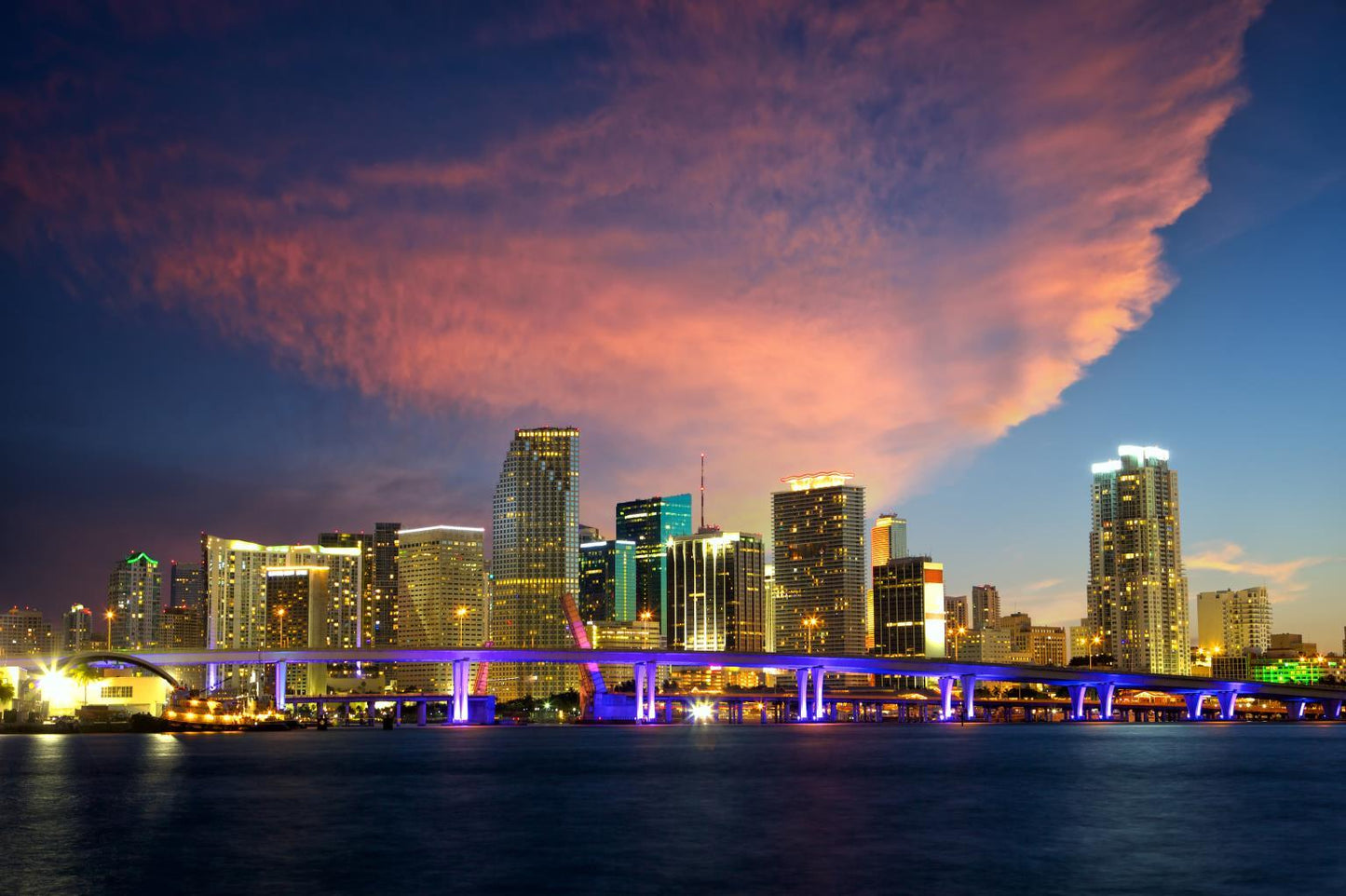 Temp Glass With Foil - Miami Skyline - Blue