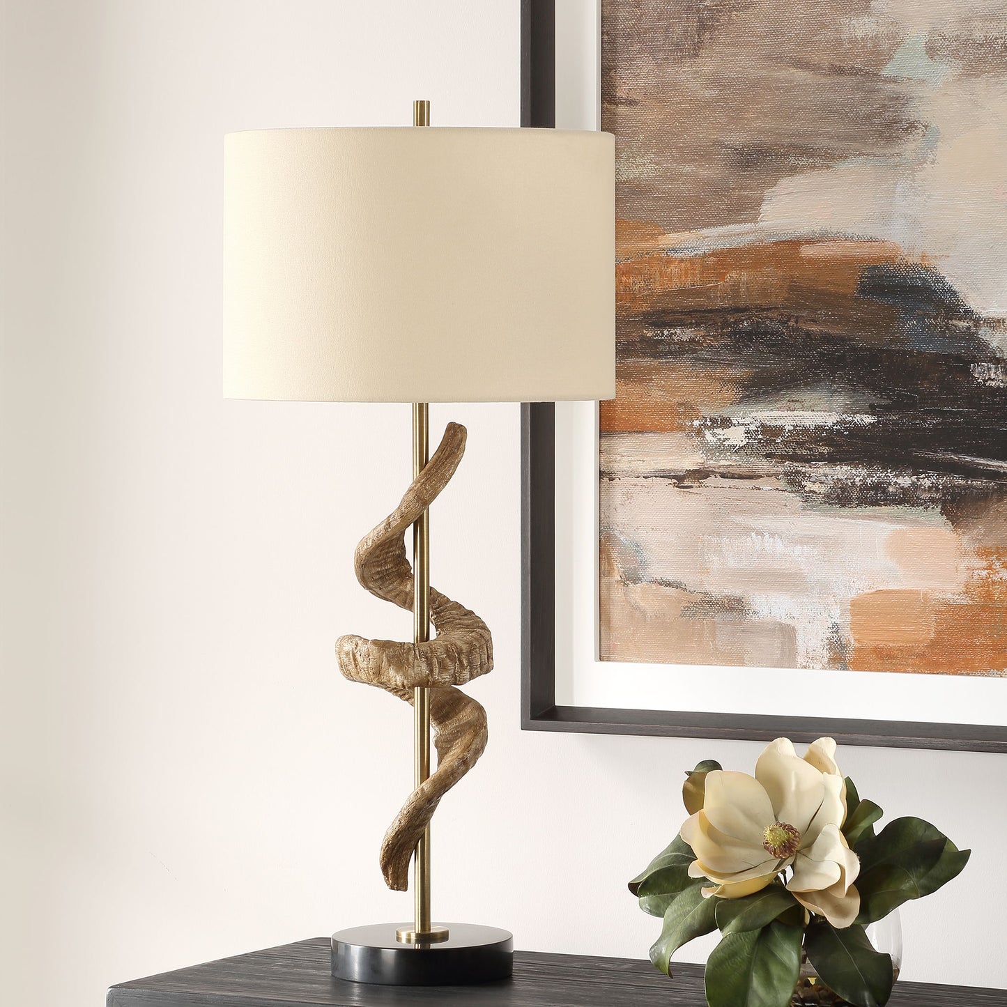 Rams - Horn Table Lamp - Light Brown