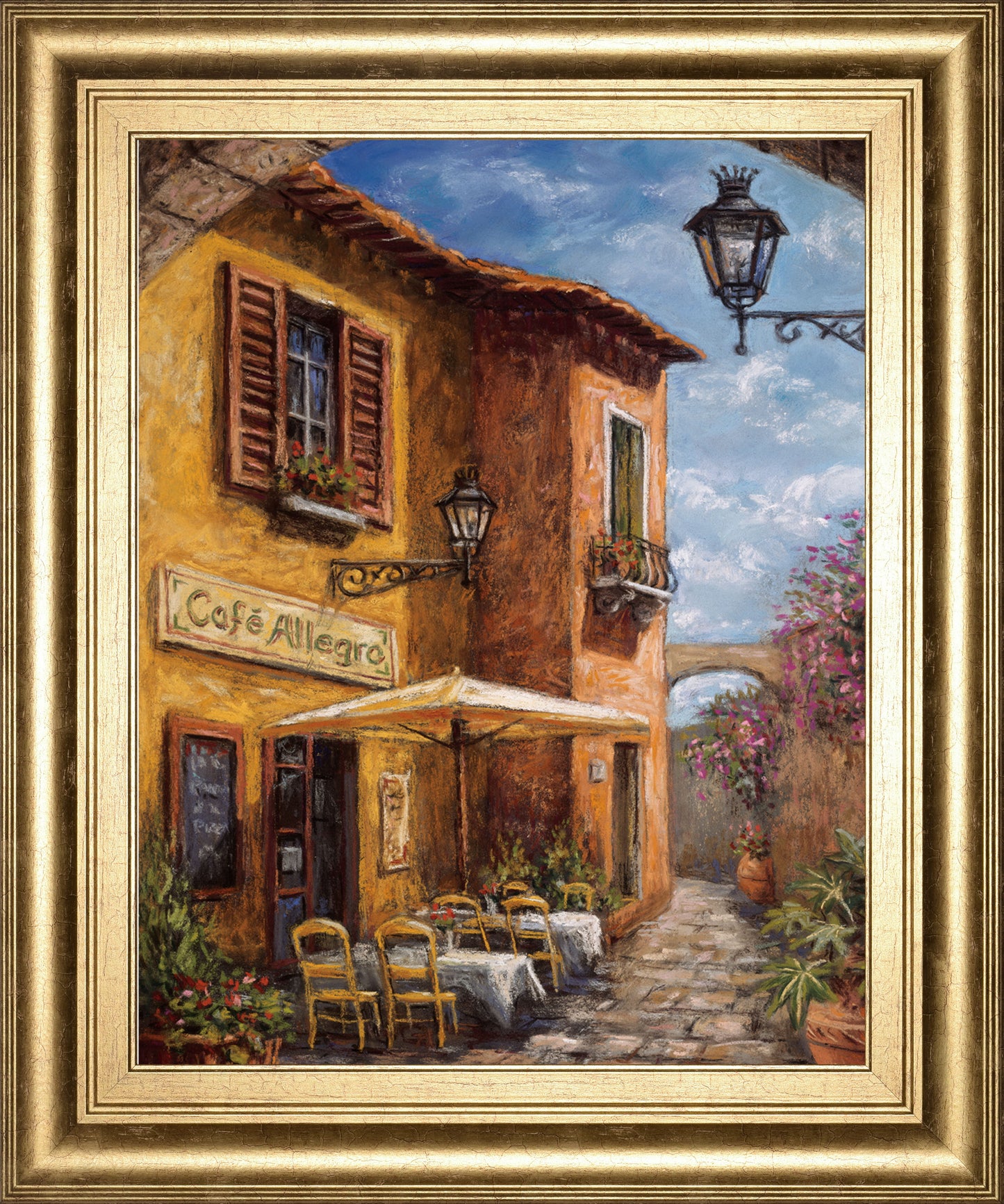 Courtyard Cafe By Surridge, M - Framed Print Wall Art - Light Brown