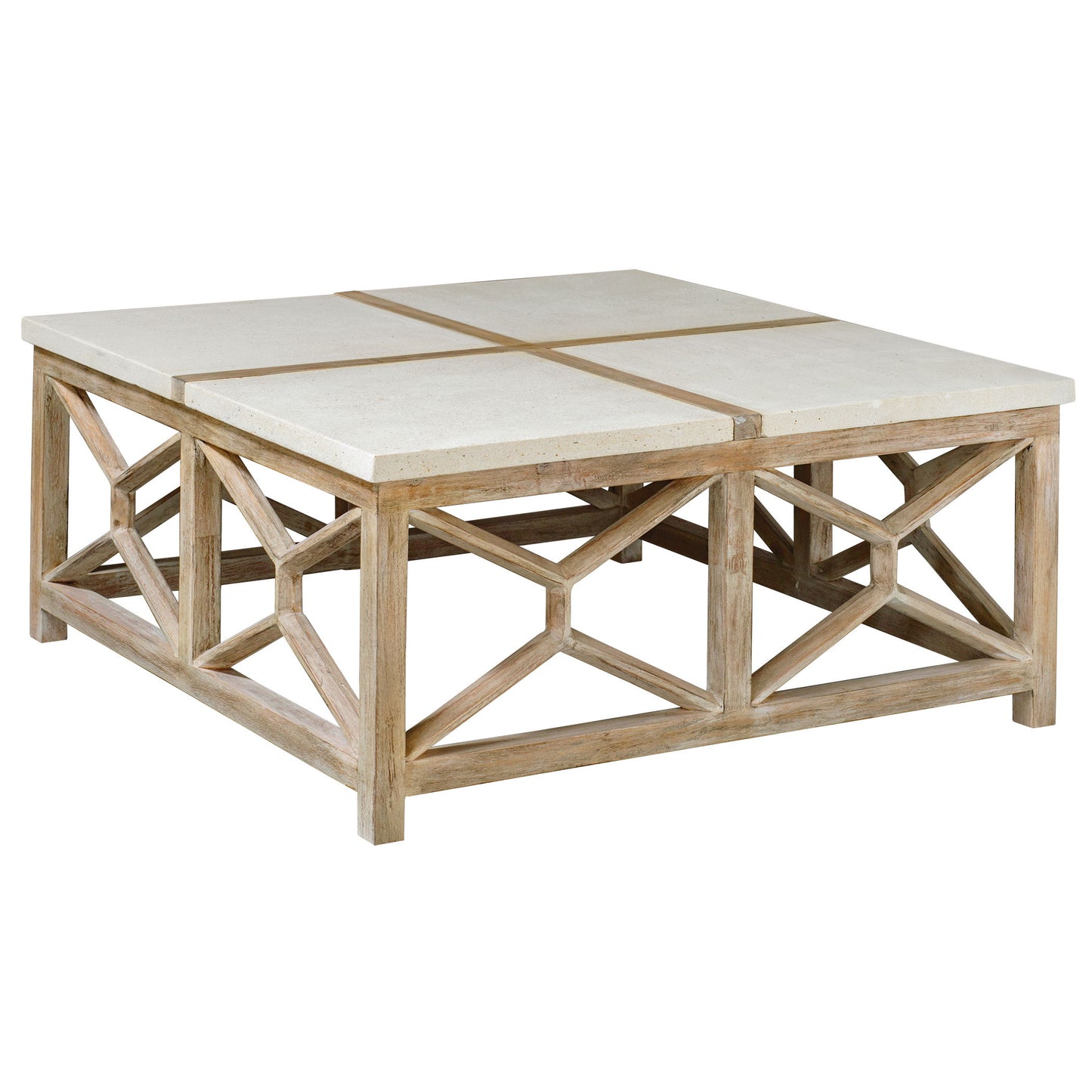 Catali - Stone Coffee Table - White & Light Brown