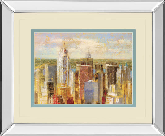 Cityscape Il By Longo - Mirror Framed Print Wall Art - Blue