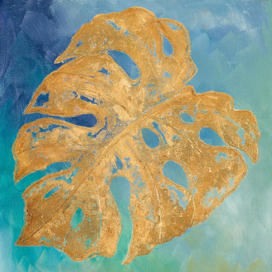 Small - Teal Gold Leaf Palm II By Patricia Pinto - Blue