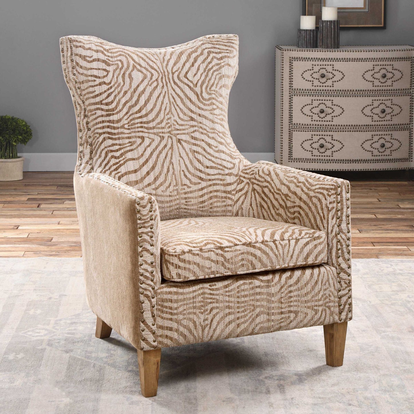 Kiango - Animal Pattern Armchair - Light Brown