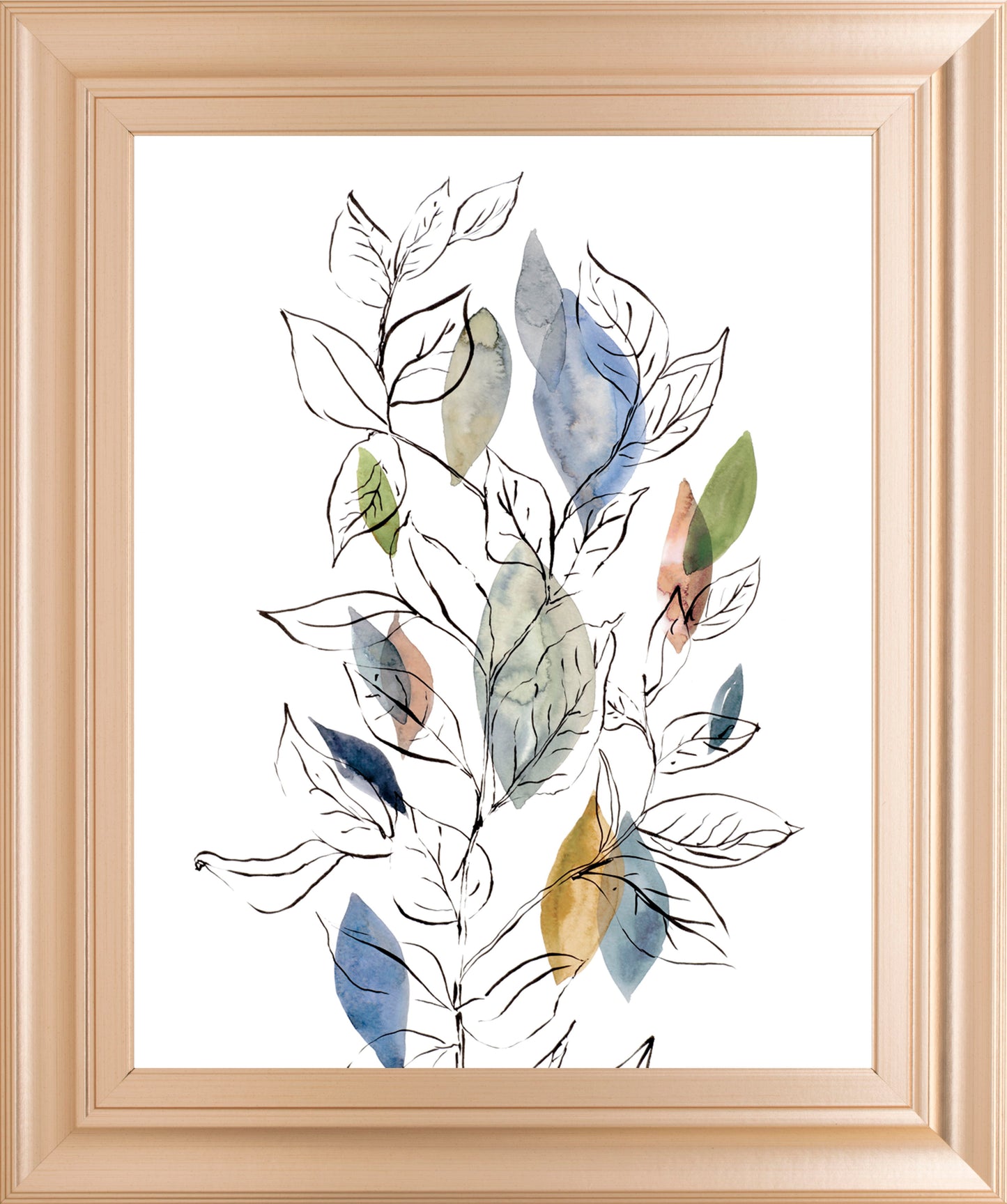 Spring Leaves Il By Meyers, R. - Framed Print Wall Art - Blue