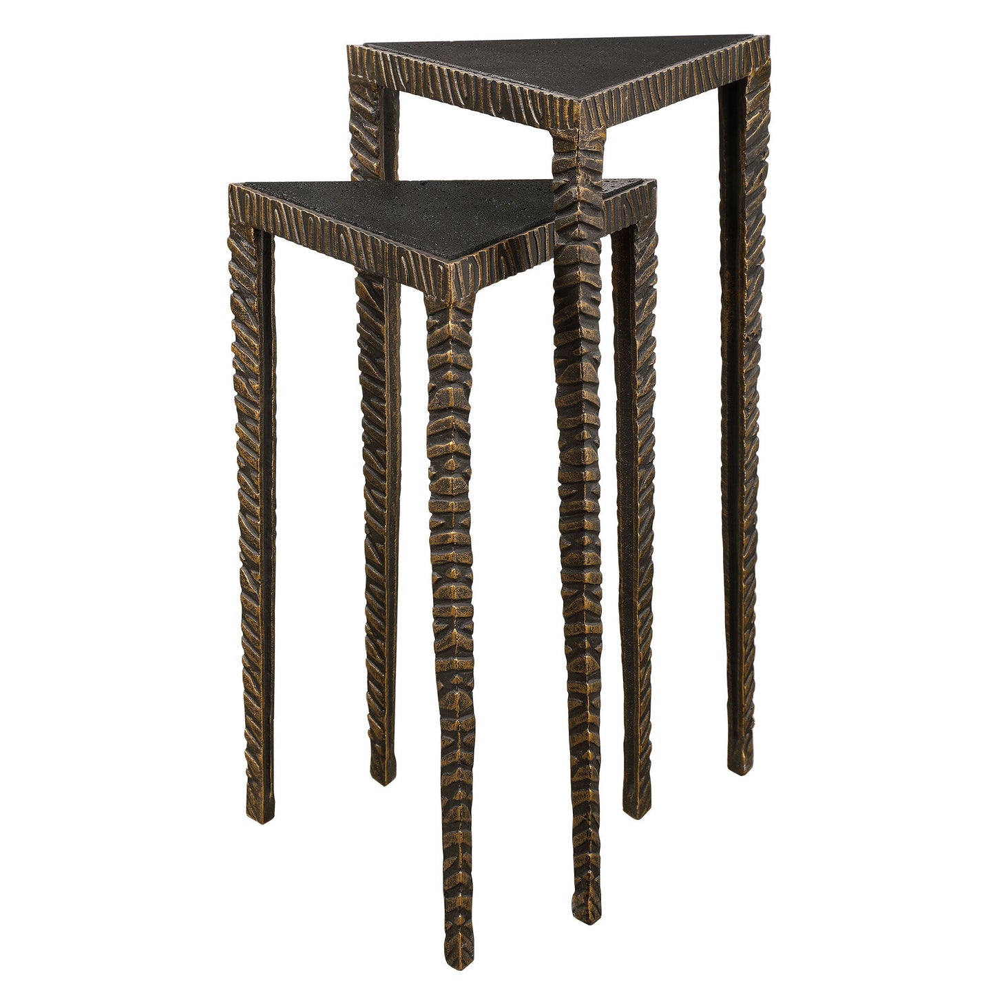 Samiria - Triangular Accent Tables (Set of 2) - Black & Dark Brown