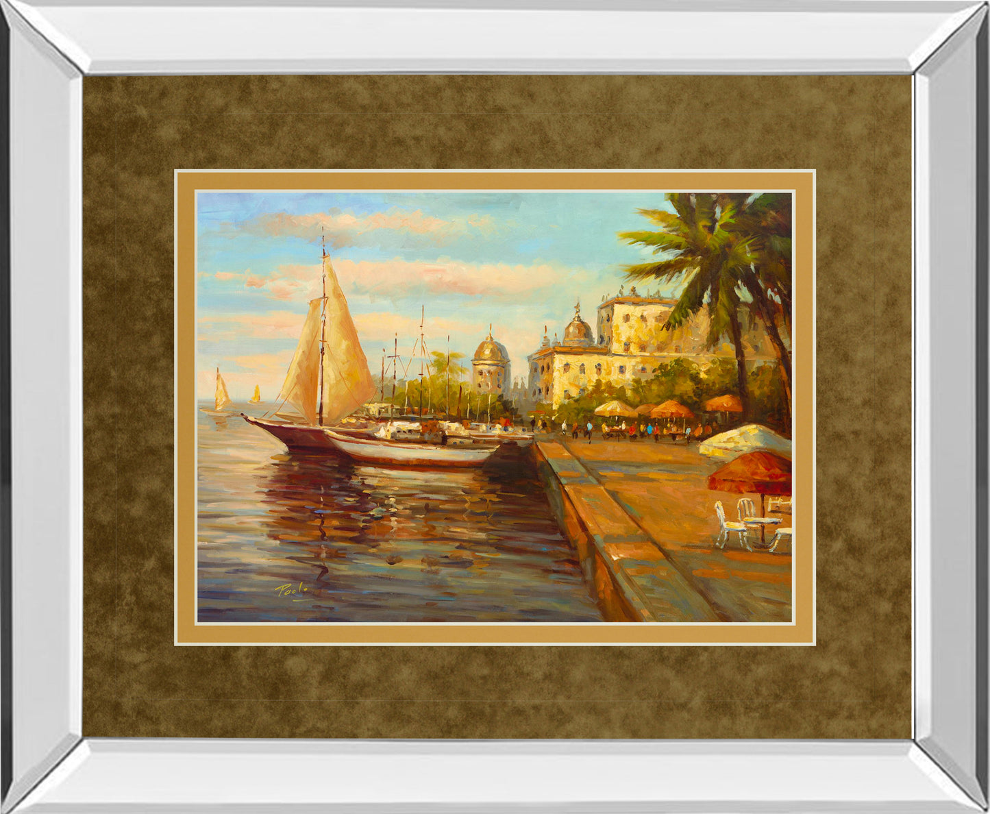 Santo Domingo Harbor By Bulo - Mirror Framed Print Wall Art - Orange