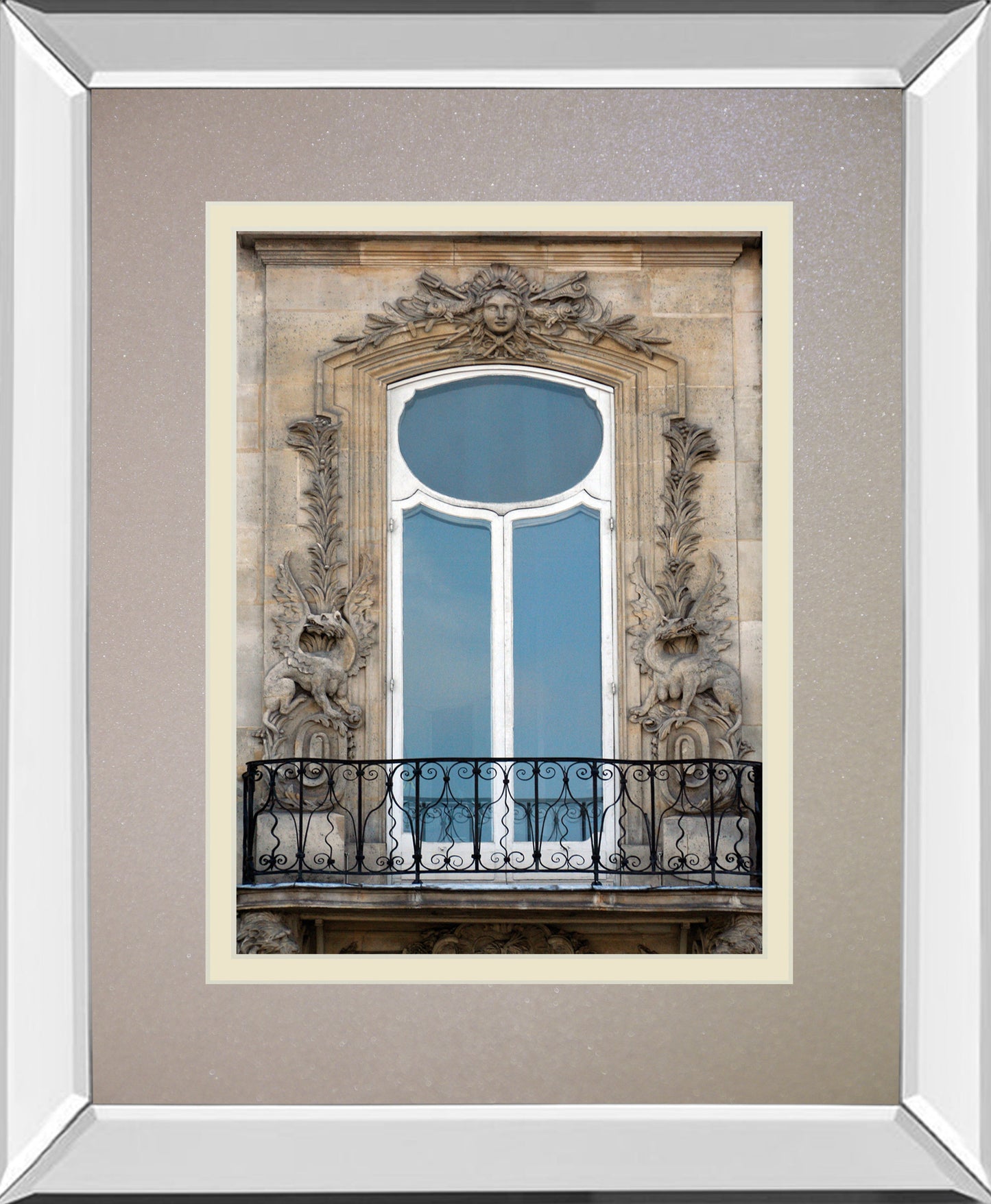 Rue De Paris IIl By Tony Koukos - Mirror Framed Print Wall Art - Beige