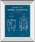 Locomotive Blueprint III By Wild Apple Portfolio - Mirror Framed Print Wall Art - Blue