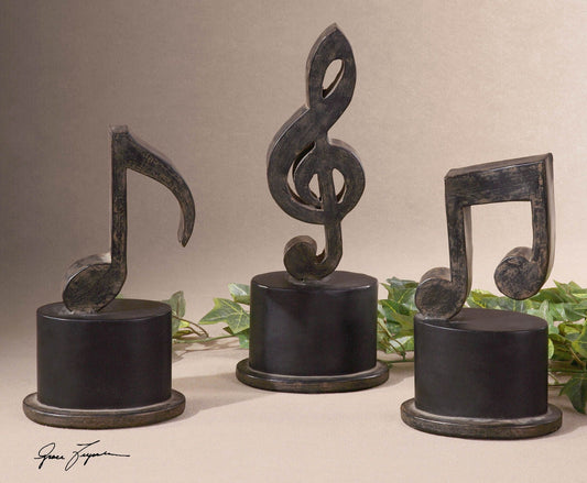 Music Notes - Metal Figurines (Set of 3) - Black