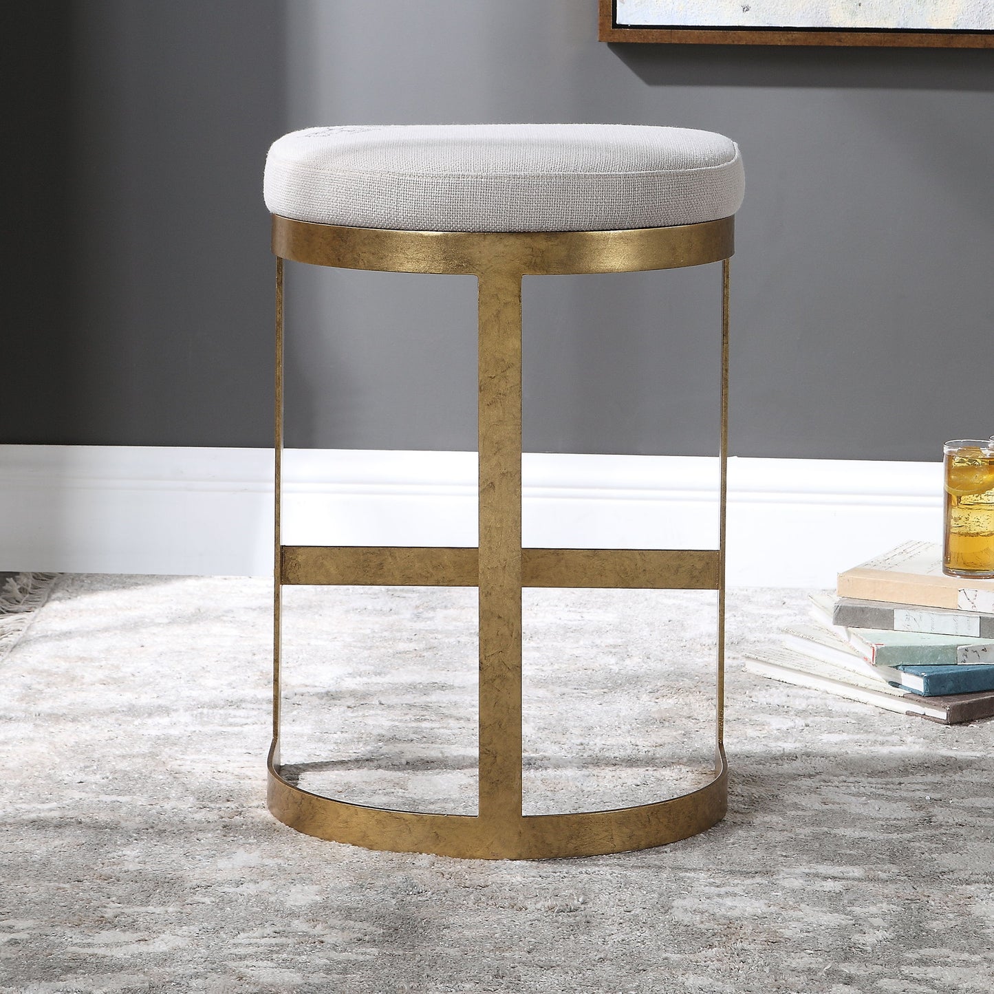 Ivanna - Modern Counter Stool - White & Gold