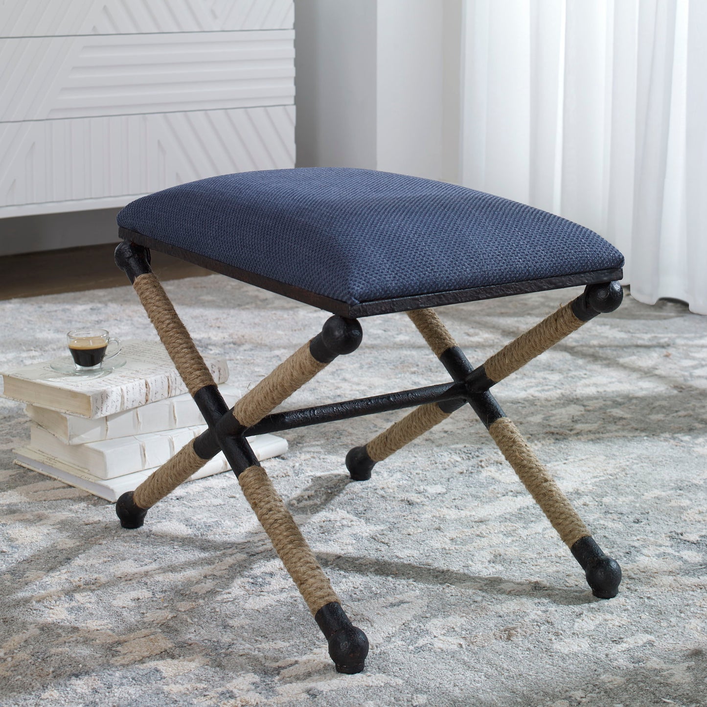 Firth - Small Fabric Bench - Navy