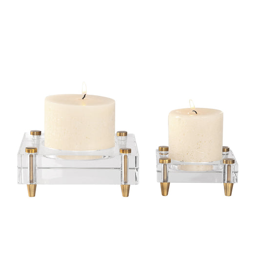 Claire - Crystal Block Candleholders (Set of 2) - Beige