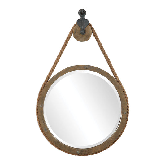 Melton - Round Pulley Mirror - Light Brown