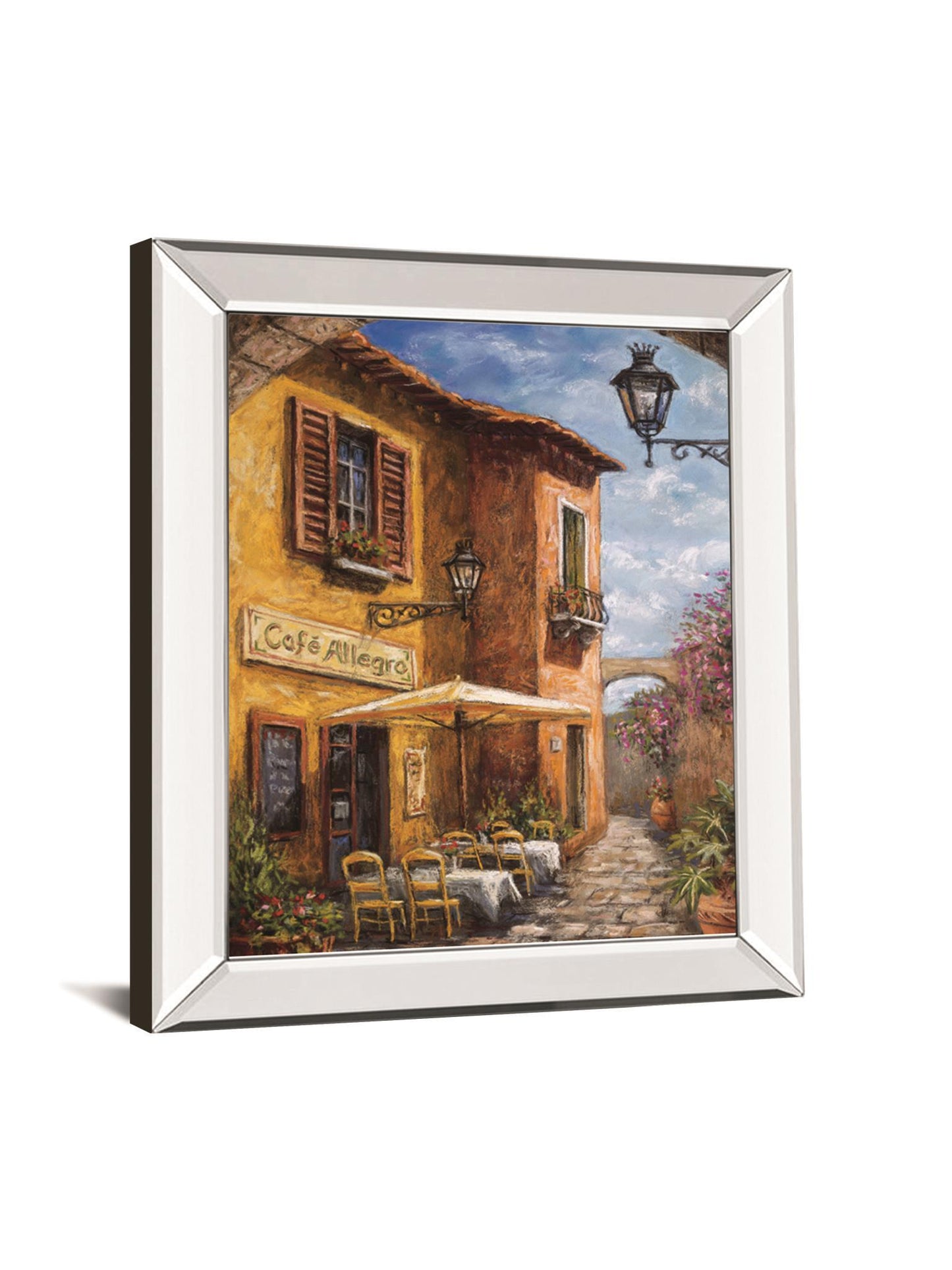 Courtyard Cafe By Surridge, M - Mirror Framed Print Wall Art - Light Brown