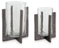 Garekton - Clear / Pewter Finish - Candle Holder Set (Set of 2)