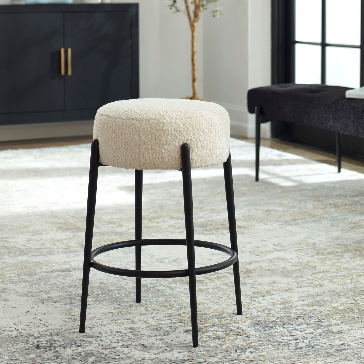 Arles - Plush Counter Stool - White