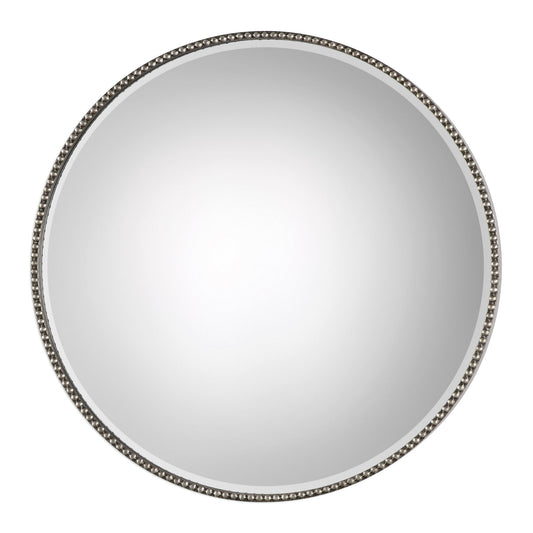 Stefania - Beaded Round Mirror - Pearl Silver