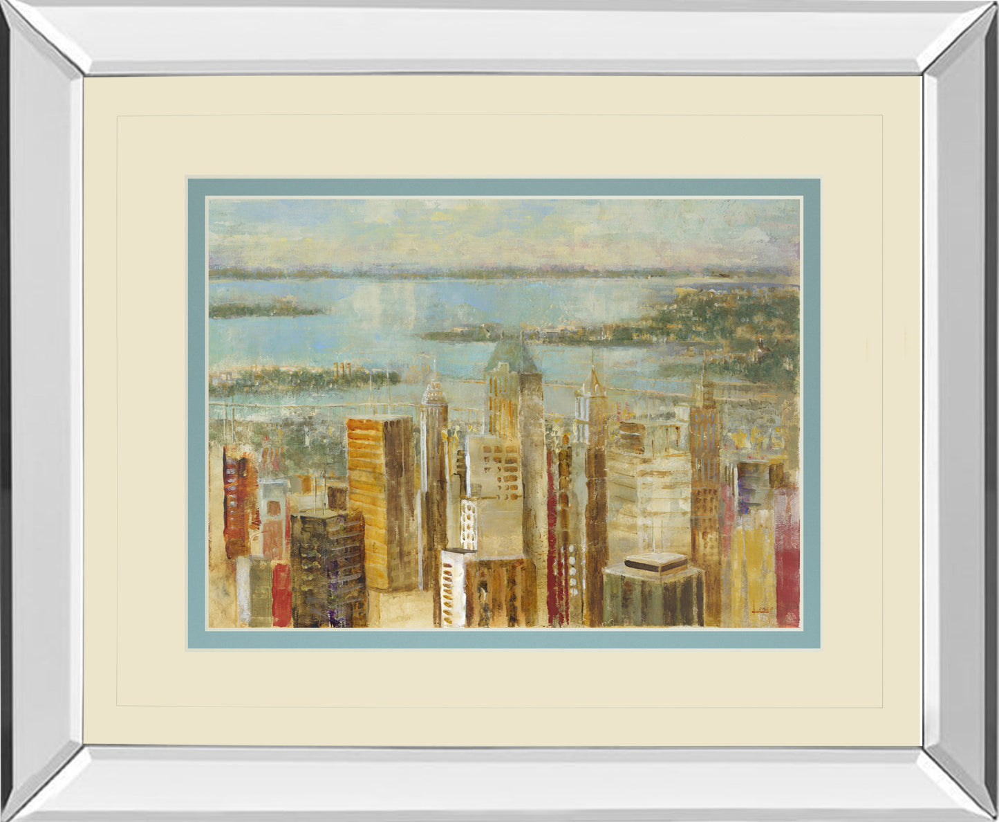 Cityscape By Longo - Mirror Framed Print Wall Art - Blue