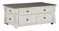 Havalance - White / Gray - Lift Top Cocktail Table with Storage Drawers