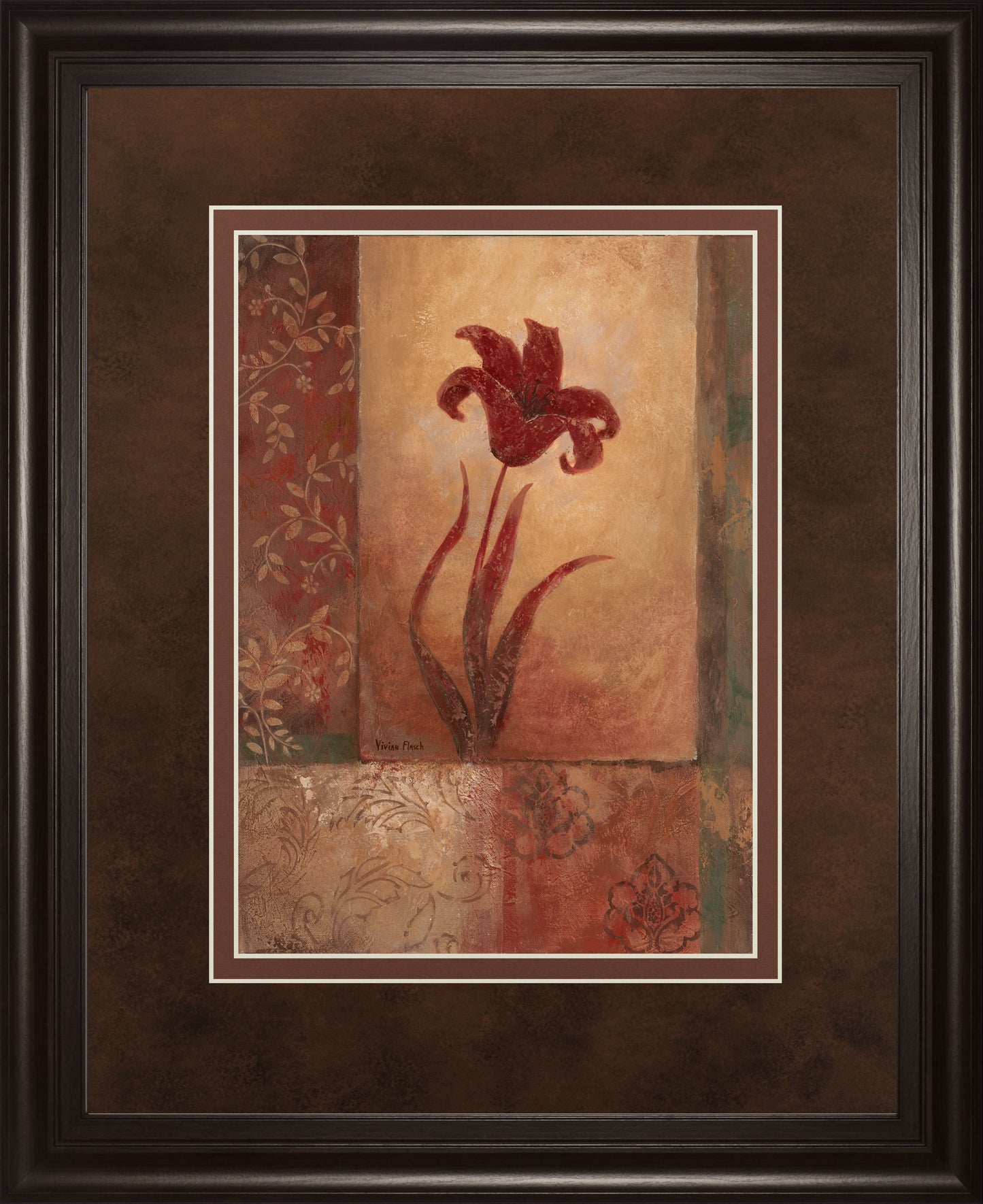 Lily Silhouette By Vivian Flasch - Framed Print Wall Art - Red