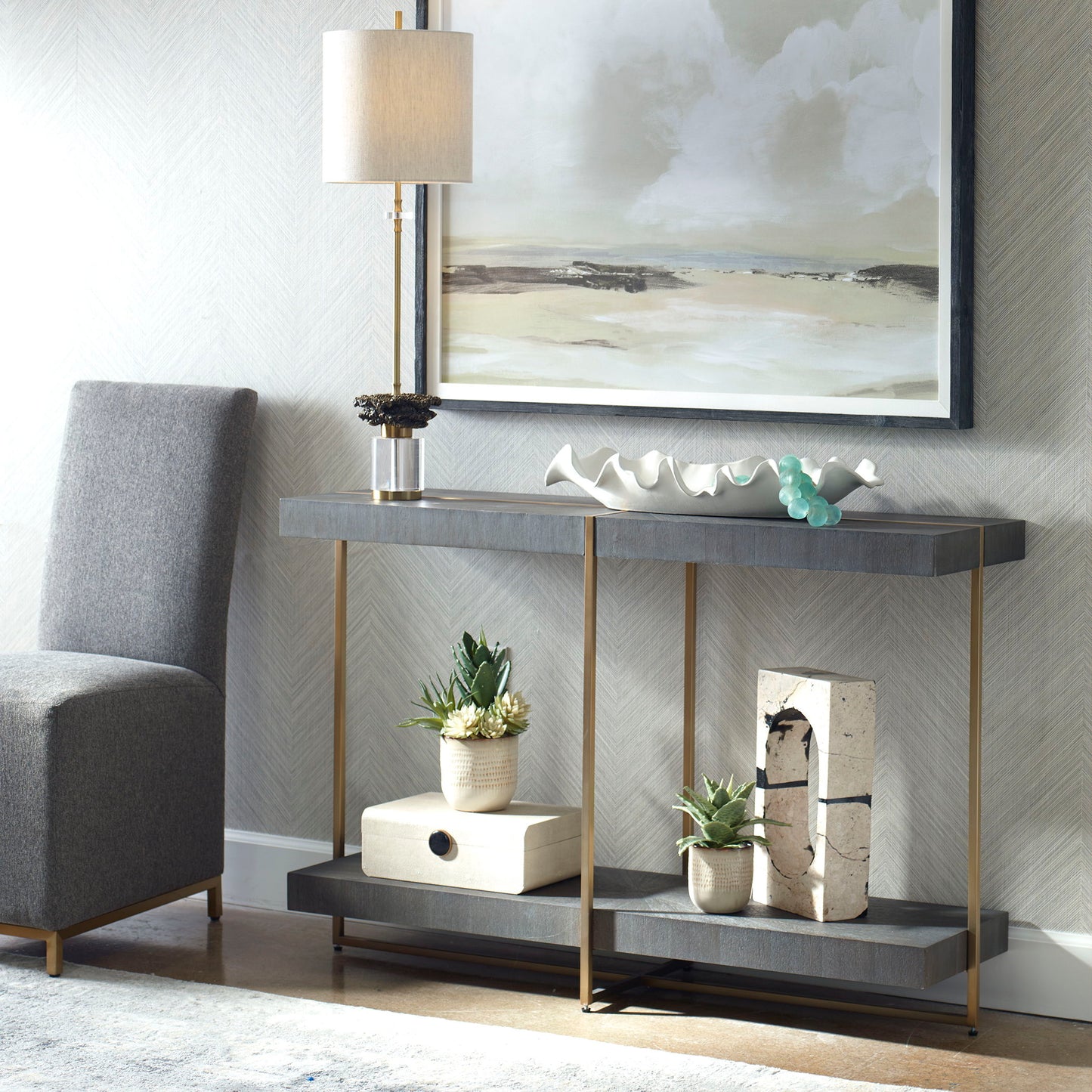 Taja - Modern Brass / Wood Console Table - Gold